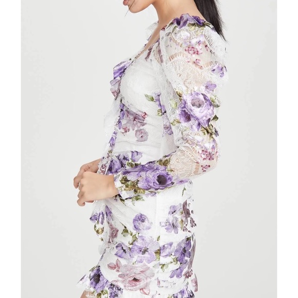 Revolve For Love and Lemons Wildflower Foil Lace Mini Dress